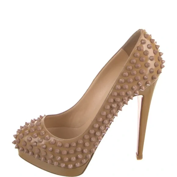 Christian Louboutin Tan Spiked Heels - Picture 6 of 7